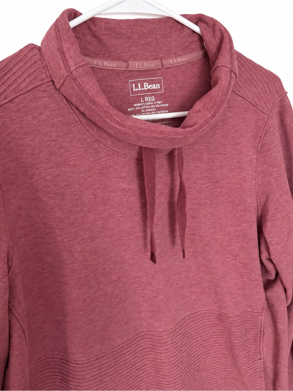 L.L.Bean Women’s Large Mauve Cowl Neck Pullover Thumbholes